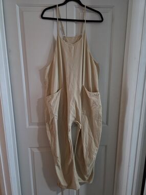 Neutral Cream Oversized Strap Jumpsuit with Pockets
